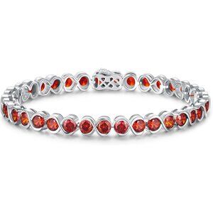 01-Jan-Garnet Birthstone 925 Sterling Silver 7 Inch Infinity Tennis Bracelet